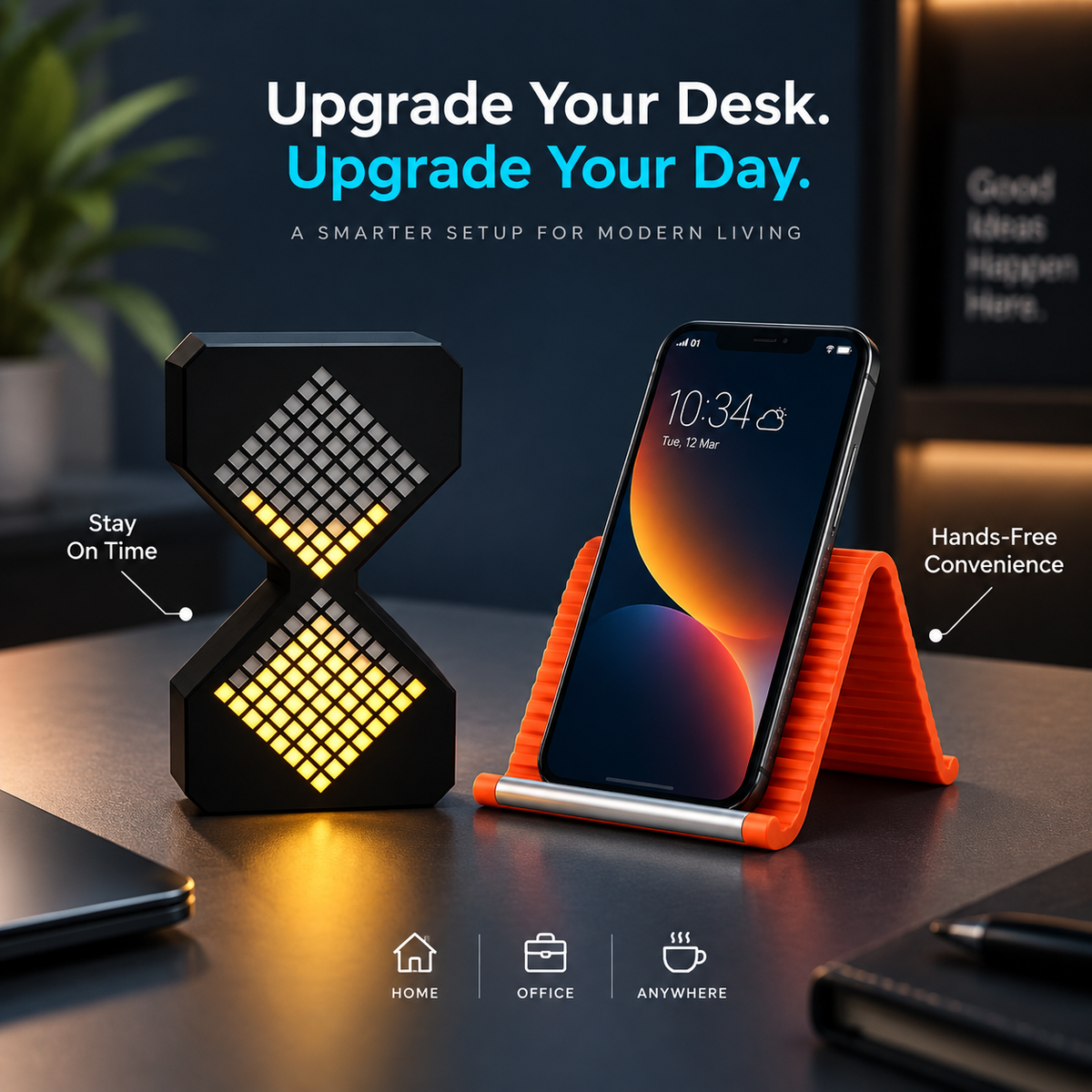 FastVolt Focus Timer Kit with digital hourglass and phone stand