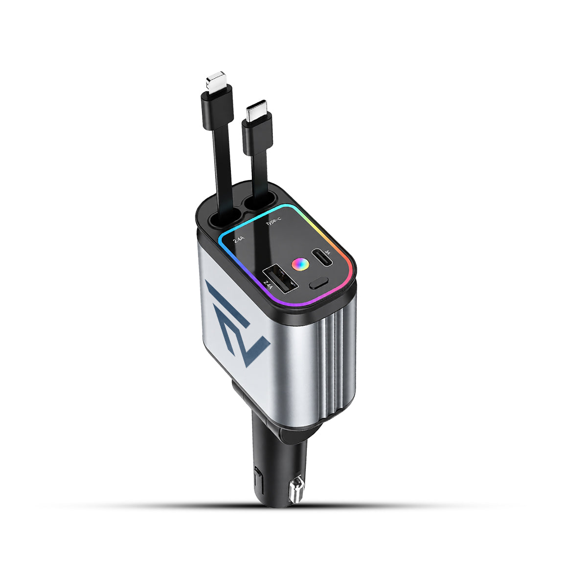 Drivo retractable car charger with Lightning and Type-C cables