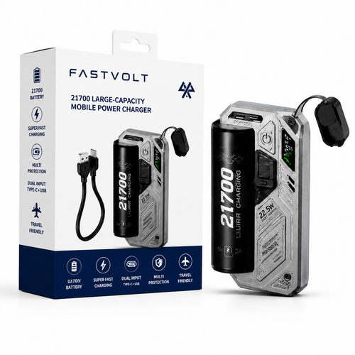 FastVolt 21700 power bank with built-in Type-C cable