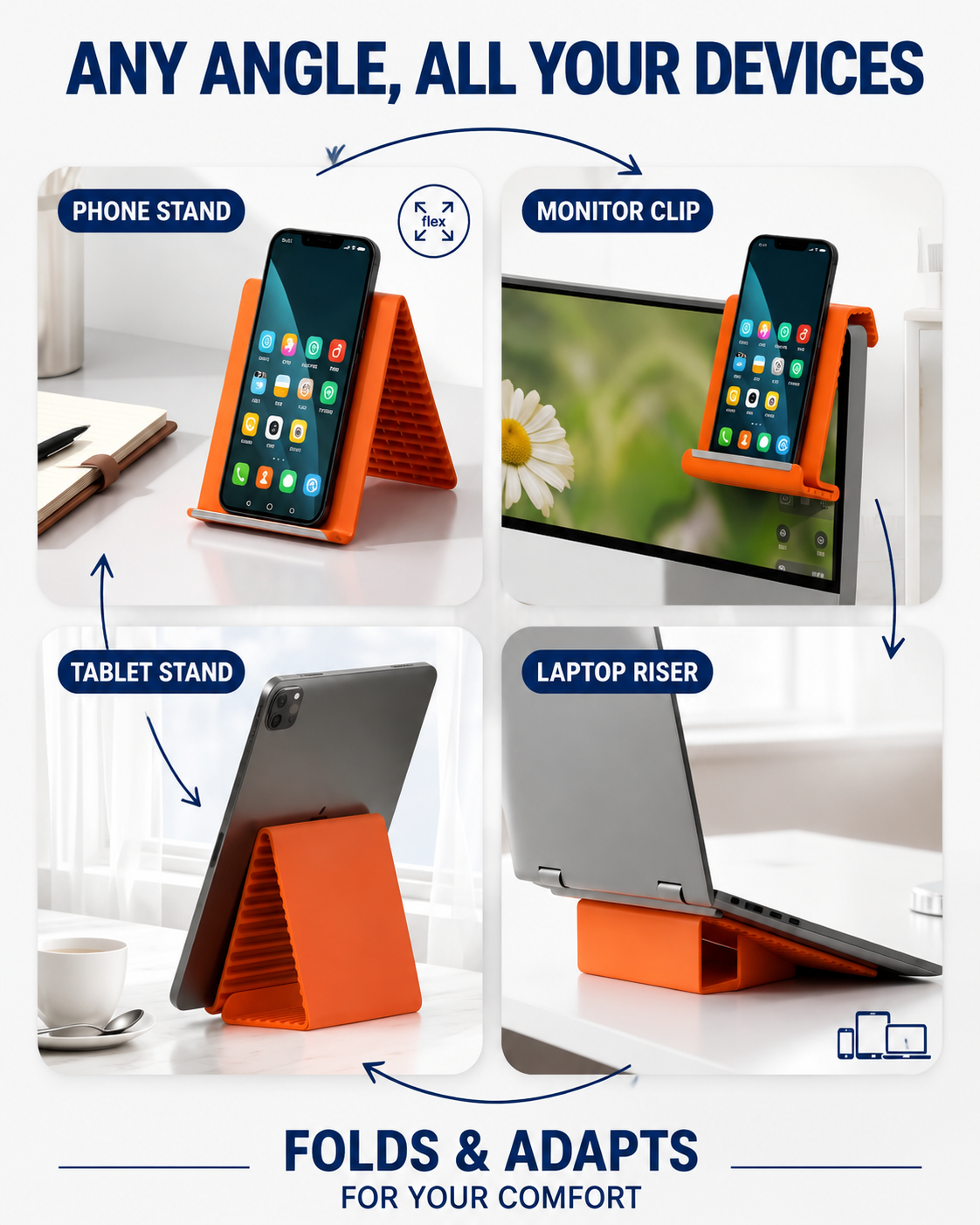 Flexible phone stand for video calls and online classes