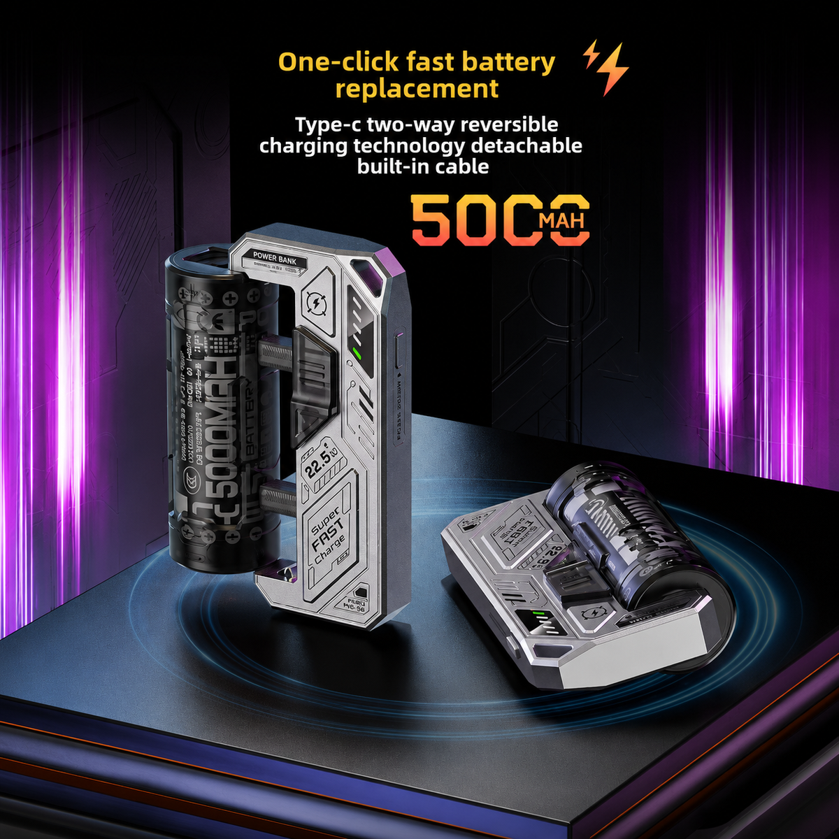 FastVolt power bank with built-in cable for travel