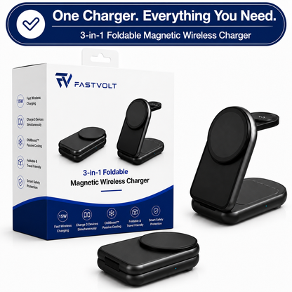 MagFold Pro foldable 3-in-1 magnetic wireless charger by FastVolt