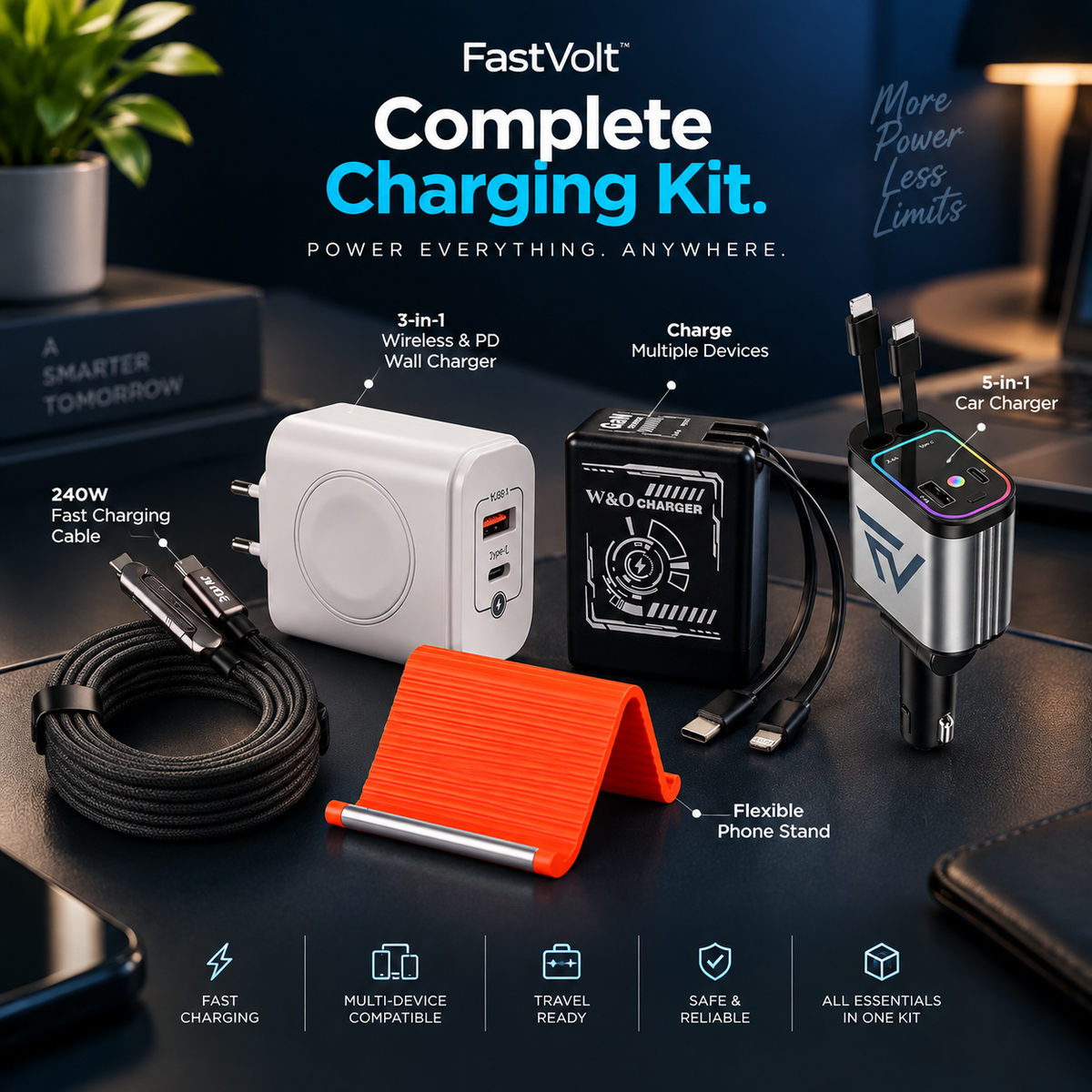 FastVolt Complete Charging Kit with five charging essentials