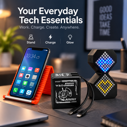 FastVolt Desk Essentials Kit with hourglass, charger and phone stand