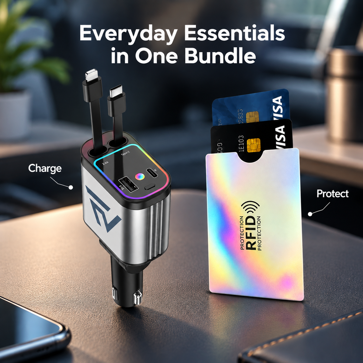 FastVolt car charger and RFID card holder gift box