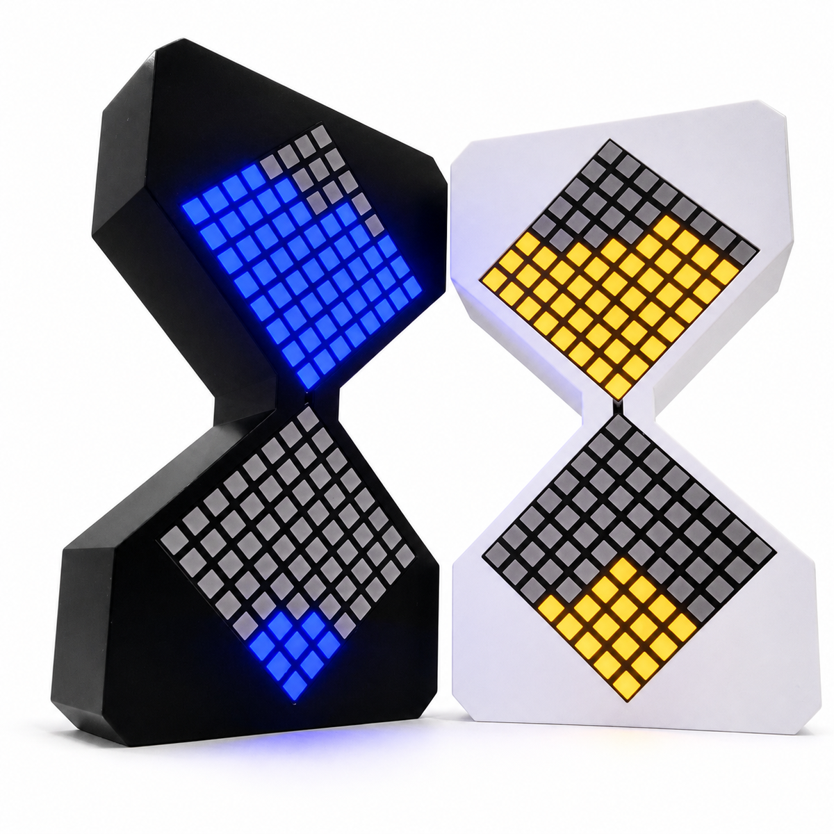 GravityLoop LED pixel hourglass with gravity-sensing animation